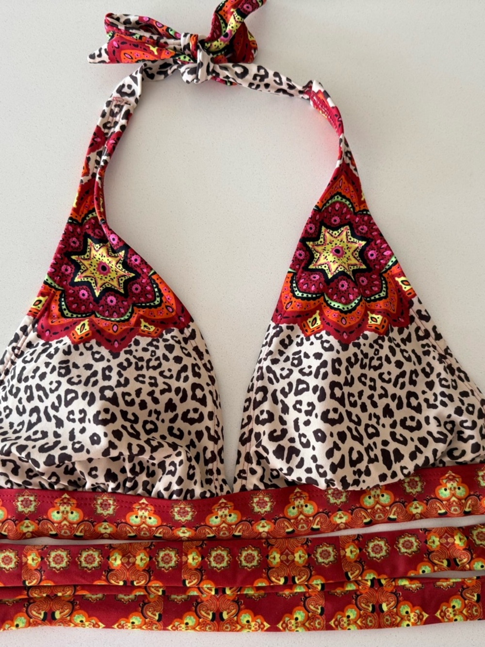 VENUS Leopard and Orange Paisley Halter Bikini Top